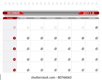Planning Calendar -December 2012, Week starts on Sunday.