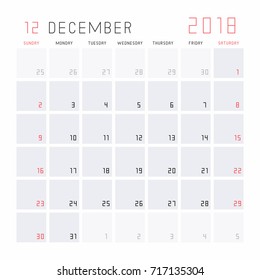 Planning calendar December 2018