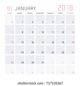 Planning calendar January 2018