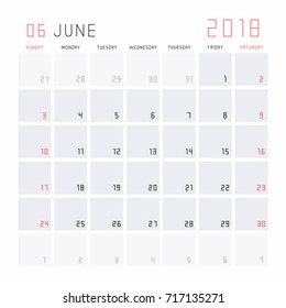 Planning calendar June 2018