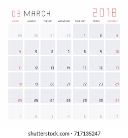 Planning calendar March 2018