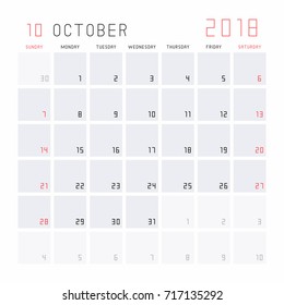 Planning calendar October 2018