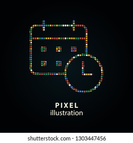 Planning calendar - pixel icon. Vector Illustration. Design logo element. Isolated on black background.