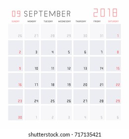 Planning calendar September 2018