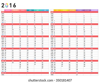 planning calendar simple template 2016