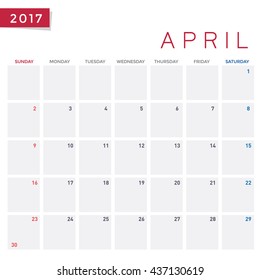 planning calendar simple template April 2017