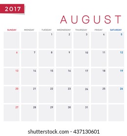 planning calendar simple template August 2018