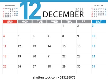 planning calendar simple template December 2016