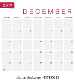 Planning Calendar Simple Template December 2017 Stock Vector (royalty 