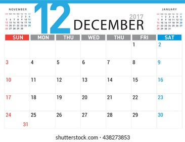 planning calendar simple template December 2017