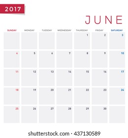 planning calendar simple template June 2017