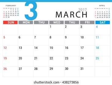 planning calendar simple template March 2017