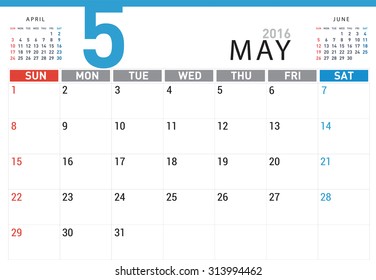 planning calendar simple template May 2016