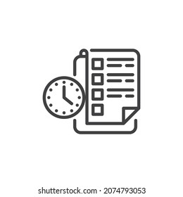 Planning, checklist and clock line icon. linear style sign for mobile concept and web design. Time management outline vector icon. Symbol, logo illustration. Vector graphics