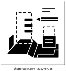 Planning City Glyph Icon. Technical Process Of Development And Design Of Land Use. House Plan. Home Blueprint. City Infrastructure.Filled Flat Sign. Isolated Silhouette Vector Illustration