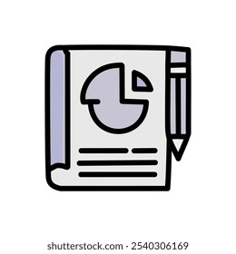 Planning color icon with pencil, filled style editable outline stroke.