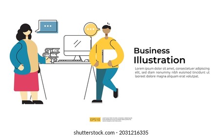 concepto de trabajo del equipo de discusión de planificación y comunicación. hablar y negociar negocios con personajes de personas. ilustración vectorial de estilo plano