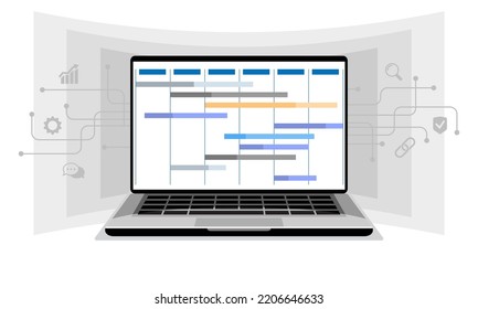 Planning Concept. Digital Online Calendar, Work Tasks, Making Schedule Using Calendar. Business And Organization, Graph, Chart, Timetable, Diagram, List, Roster Flat Design Vector Illustration