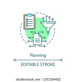 Planning concept icon. Workflow organization. Business strategy. Task order. Action algorithm. Prioritizing. Business plan idea thin line illustration. Vector isolated outline drawing. Editable stroke