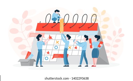 Planning concept. Idea of business plan and strategy. Setting a goal or target and following schedule. Isolated flat illustration