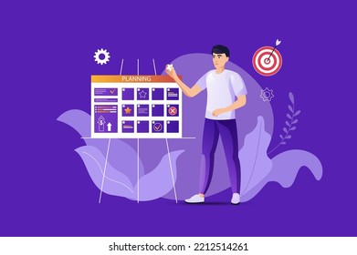 Planning concept with people scene. Vector illustration.