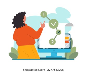 Planning concept. Setting a goal and following schedule. Idea of tasking and notting. Time optimization, daily routine organization. Appointment progress blank. Flat vector illustration