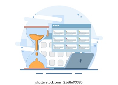 Planning concept Time management, schedule, deadline, planner, planning and organizing. Time organization efficiency. Project team work schedule. Good business process. Flat vector illustration.