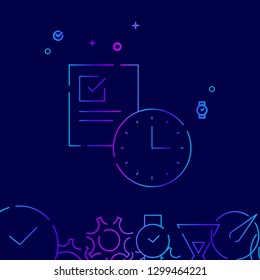 Planning, To Do List Vector Line Icon. Time Management Gradient Symbol, Pictogram, Sign. Dark Blue Background. Light Abstract Geometric Background. Related Bottom Border