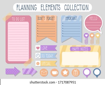 planning elements collection, blank paper notes reminder. vector, illustration design.