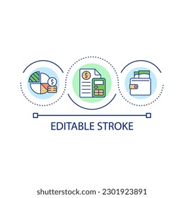 Planning expenses loop concept icon. Revenue and expenditures. Calculating spendings abstract idea thin line illustration. Isolated outline drawing. Editable stroke. Arial font used