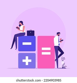 Planning Financial Budget Concept, Examines Checklist, Does Accounting, Analyzes Business Statistics. Success Financial Strategy, Investment And Growth. Vector Illustration