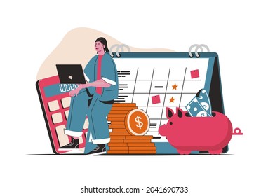 Planning financial budget concept isolated. Financial accounting and management. People scene in flat cartoon design. Vector illustration for blogging, website, mobile app, promotional materials.