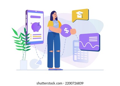 Planning Financial Budget Concept With People Scene. Vector Illustration