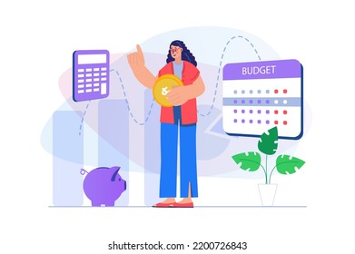 Planning Financial Budget Concept With People Scene. Vector Illustration