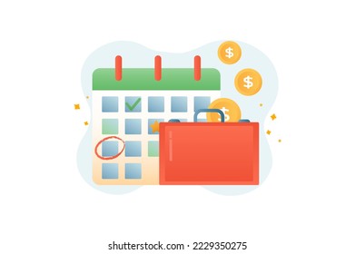 Planning financial budget gradient icons concept scene in the flat cartoon style. Marking on the calendar events that require money. Vector illustration.