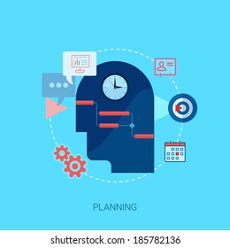 Planning and future envision concept flat icons illustration. Project coordination and team work design.