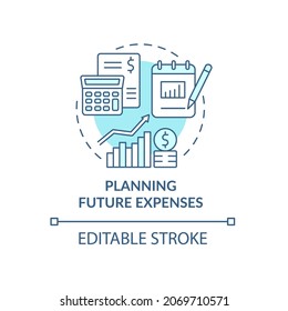 Planning Future Expenses Blue Concept Icon. Forecast For Income. Financial Regulation. Business Model Abstract Idea Thin Line Illustration. Vector Isolated Outline Color Drawing. Editable Stroke