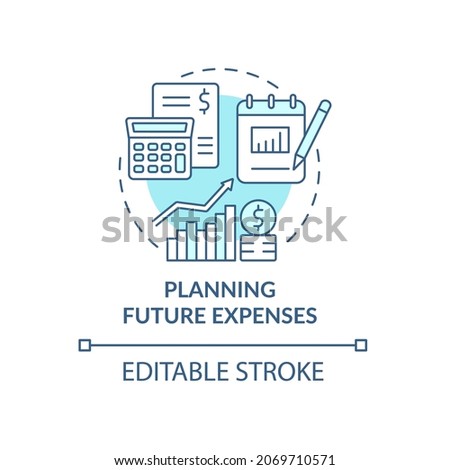 Planning future expenses blue concept icon. Forecast for income. Financial regulation. Business model abstract idea thin line illustration. Vector isolated outline color drawing. Editable stroke