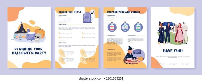 Planning Halloween party flat vector brochure template. Booklet, leaflet printable flat color designs. Editable magazine page, reports kit with text space. Nerko One, Quicksand, Comfortaa fonts used