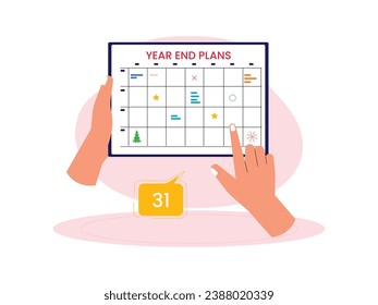 Planning a holiday together at the end of the year, spending time traveling, vector illustration.