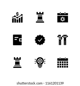 planning icon. 9 planning set with guarantee, chess, plan and chart vector icons for web and mobile app