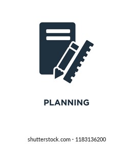 Planning icon. Black filled vector illustration. Planning symbol on white background. Can be used in web and mobile.