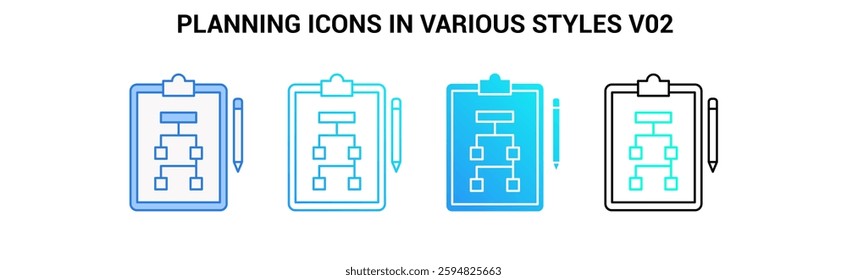 Planning icon Blue, Dualline, Gradient, Gradient fill style.