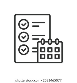 Planning, icon in line design. Planning, strategy, organization, roadmap, goals, preparation, timeline on white background vector. Planning editable stroke icon