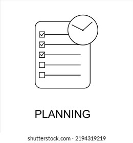 Planning icon. Linear style of Planning icon. A leaflet of prescribed tasks to be completed at a certain time. business symbol in minimalism. vector illustration