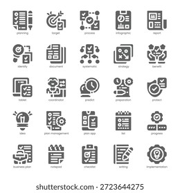 Planning Icon Pack für Ihre Website, Ihr Handy, Ihre Präsentation und Ihr Logo-Design. Planen Icon solides Design. Vektorgrafik-Illustration und bearbeitbarer Strich.