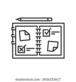 Planning icon. Project, goal, management and schedule symbol. Business strategy planning, task organization or event action reminder line vector pictogram, education agenda checklist thin line sign