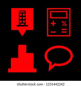 planning icon set about building pin, dialogue, schedule and calculator vector set