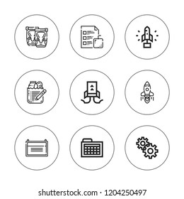 Planning icon set. collection of 9 outline planning icons with kneepad, management, planning, schedule, shopping list icons. editable icons.