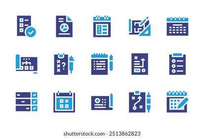 Conjunto de ícones do Planning. Cor duotônica. Ilustração vetorial. Contendo tarefa, planejamento de tarefas, planejamento, planejamento residencial, estratégia, cronograma, confusão, calendário, protótipo.